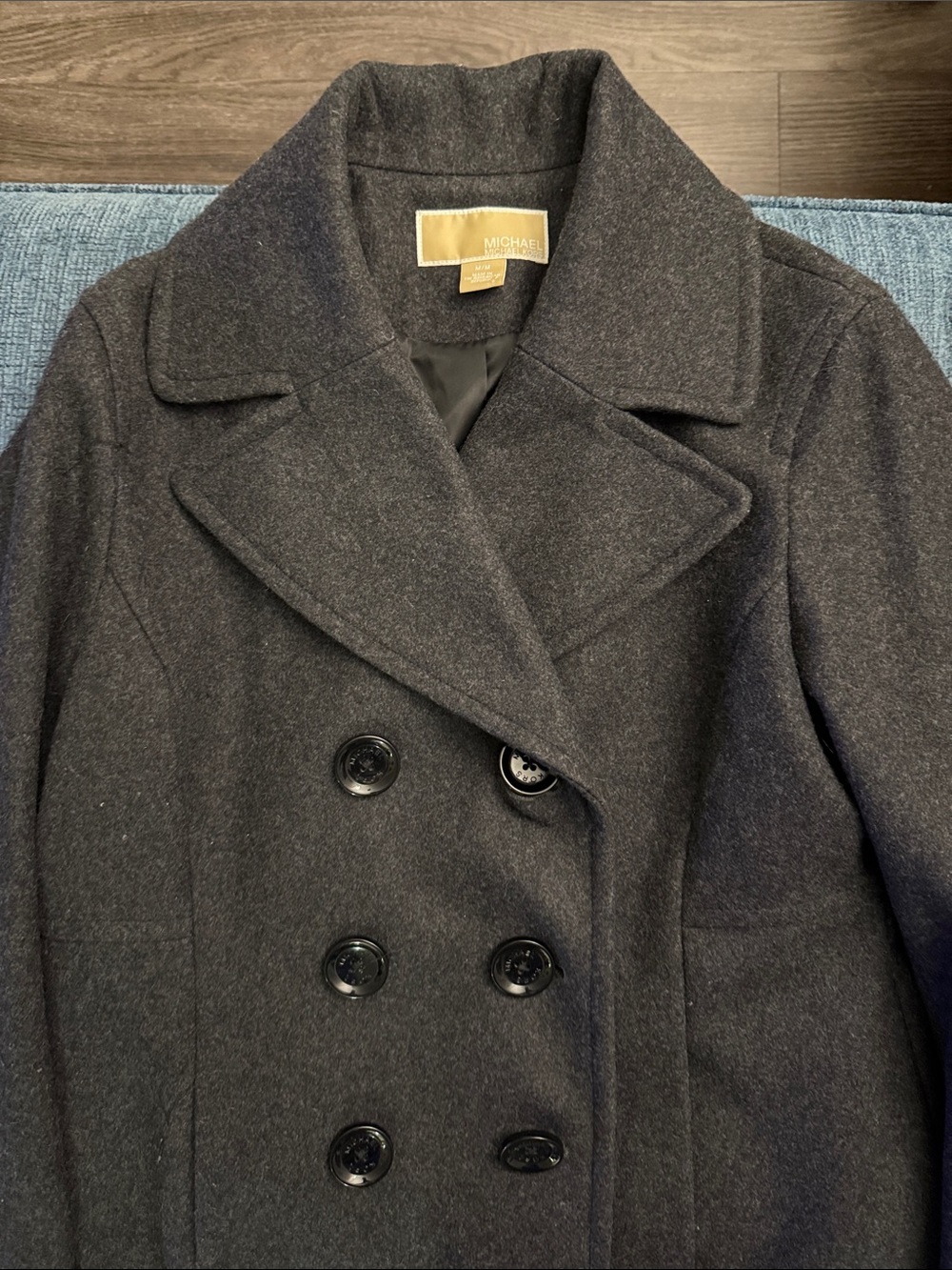 Michael Kors Dark Charcoal Double-Breasted Wool Peacoat